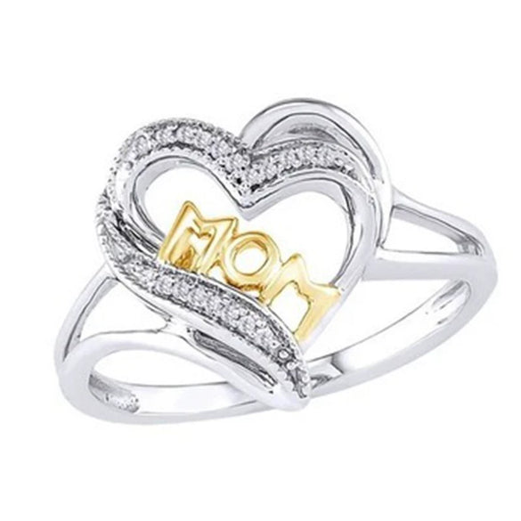 Women's Gold Plated Alloy Heart Shaped Zircon Letter Ring Geometric Fashion Jewelry
