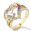Women's Gold Plated Alloy Heart Shaped Zircon Letter Ring Geometric Fashion Jewelry