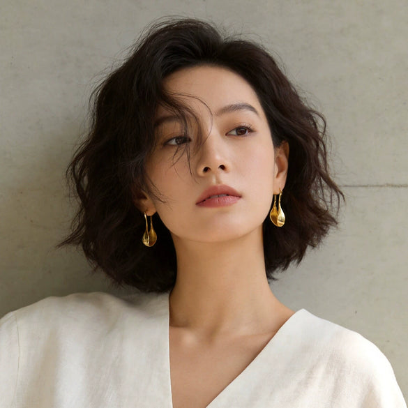 Women's Gold Plated Brass Teardrop Ear Cuff Earrings With Minimalist Design And Unique Statement Fashion Style