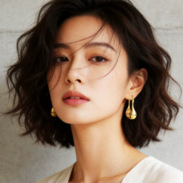 Women's Gold Plated Brass Teardrop Ear Cuff Earrings With Minimalist Design And Unique Statement Fashion Style