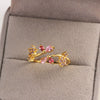 Women's Gold Plated Copper Cute Fairy Flash Diamond Butterfly Flower Rings With Electroplating