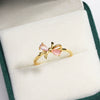 Women's Gold Plated Copper Cute Fairy Flash Diamond Butterfly Flower Rings With Electroplating