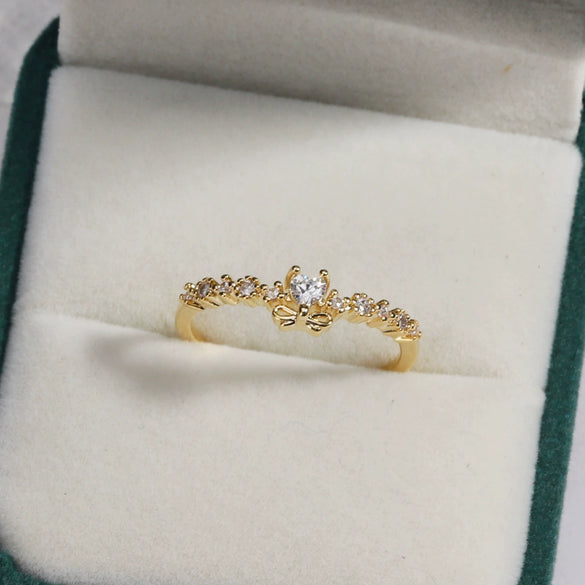 Women's Gold Plated Copper Cute Fairy Flash Diamond Butterfly Flower Rings With Electroplating