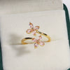 Women's Gold Plated Copper Cute Fairy Flash Diamond Butterfly Flower Rings With Electroplating