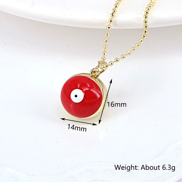 Women's Gold Plated Copper Geometric Evil Eye Pendant Necklace With Colorful Enamel Detail And Ball Chain