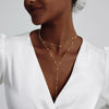 Women's Gold Plated Copper Y Shaped Necklace With Geometric Heart Cross Pendant Simple Chic Stackable Clavicle Chain