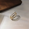 Women's Gold Plated Copper Zircon Double Layer Geometric Open Adjustable Ring Elegant Fashion Finger Ring