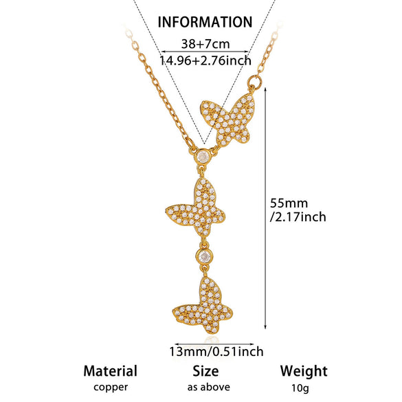 Women's Gold Plated Copper Zircon Flower And Butterfly Necklace With Leaf And Heart Details Light Luxury Oshaped Chain Jewelry
