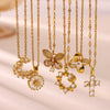 Women's Gold Plated Copper Zircon Flower And Butterfly Necklace With Leaf And Heart Details Light Luxury Oshaped Chain Jewelry