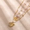 Women's Gold Plated Copper Zircon Pearl Layered Necklace With Doll And Cross Pendants Vintage Palace Style Fashion Jewelry