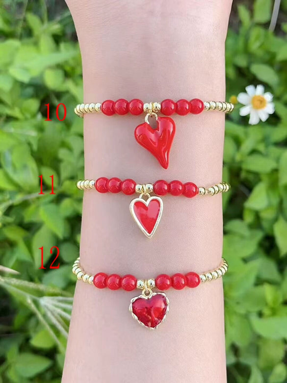 Women's Gold Plated Fruit Shaped Handmade Bead Chain Bracelet With Cherry Strawberry And Heart Shape Design