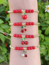 Women's Gold Plated Fruit Shaped Handmade Bead Chain Bracelet With Cherry Strawberry And Heart Shape Design