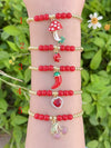 Women's Gold Plated Fruit Shaped Handmade Bead Chain Bracelet With Cherry Strawberry And Heart Shape Design