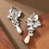 Women's Gold Plated Metal Floral Petal Tassel Earrings With Geometric Water Drop Pearl Design