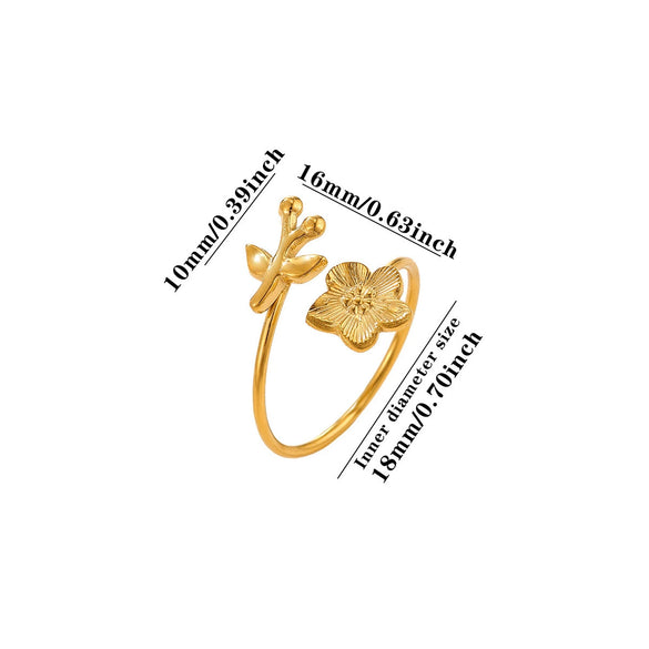 Women's Gold Plated Open Ring With Diamond Heart Butterfly Flower Crystal And Layered Tassel Design