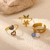 Women's Gold Plated Open Ring With Diamond Heart Butterfly Flower Crystal And Layered Tassel Design