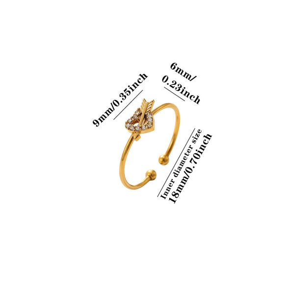 Women's Gold Plated Open Ring With Diamond Heart Butterfly Flower Crystal And Layered Tassel Design