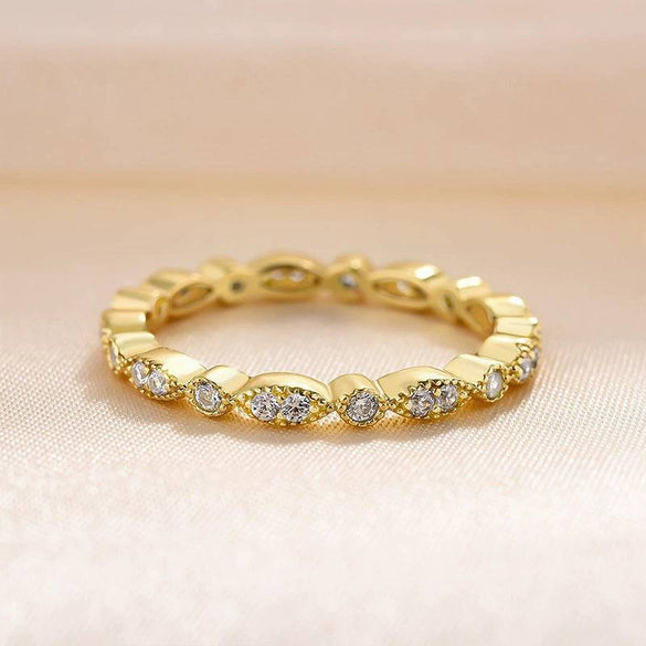 Women's Gold Plated S925 Sterling Silver Geometric Diamond Ring