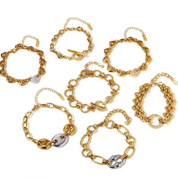Women's Gold Plated Stainless Steel Bracelet With Geometric Love Pig Nose Design Light Luxury Fashion Jewelry