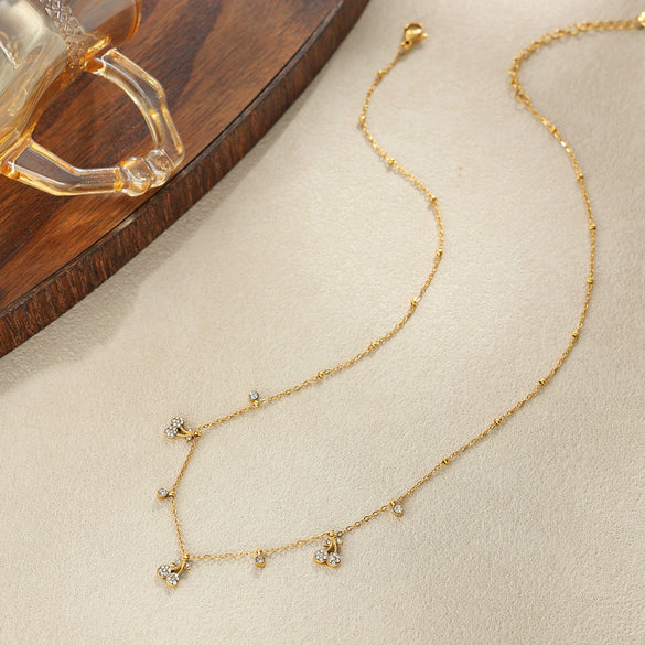 Women’s Gold Plated Stainless Steel Cherry Zircon Geometric Pendant Necklace With Lobster Clasp And Regular Chain