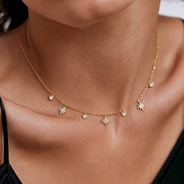 Women’s Gold Plated Stainless Steel Cherry Zircon Geometric Pendant Necklace With Lobster Clasp And Regular Chain