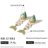Women's Gold Plated Stainless Steel Enamel Fish Earrings With Rhinestone And Pearl Inlay Geometric Animal Style
