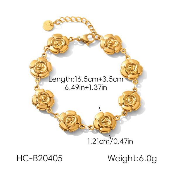 Women's Gold Plated Stainless Steel Flower Bracelet Light Luxury Floral Jewelry With Fade Resistant Finish