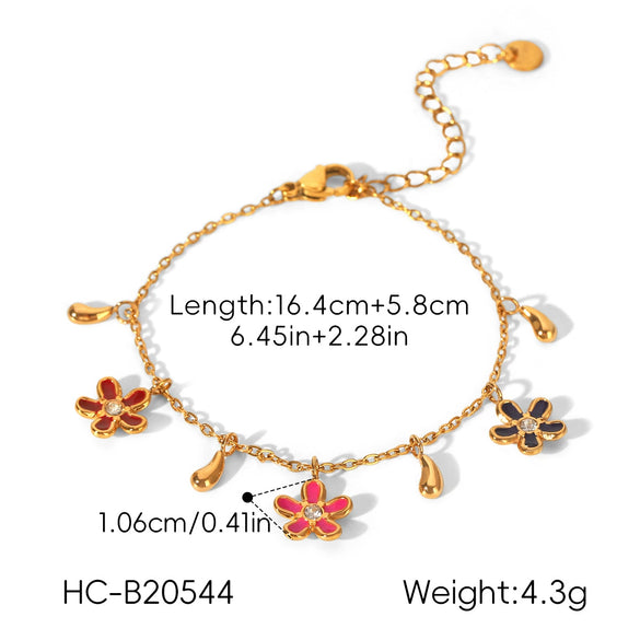 Women's Gold Plated Stainless Steel Flower Bracelet Light Luxury Floral Jewelry With Fade Resistant Finish