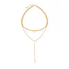 Women's Gold Plated Stainless Steel Layered Necklace With Teardrop Zircon Tassel Round Beads And Snake Chain
