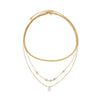 Women's Gold Plated Stainless Steel Layered Snake Chain Necklace With Geometric Teardrop Zircon Pendant