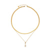 Women's Gold Plated Stainless Steel Layered Snake Chain Necklace With Geometric Teardrop Zircon Pendant