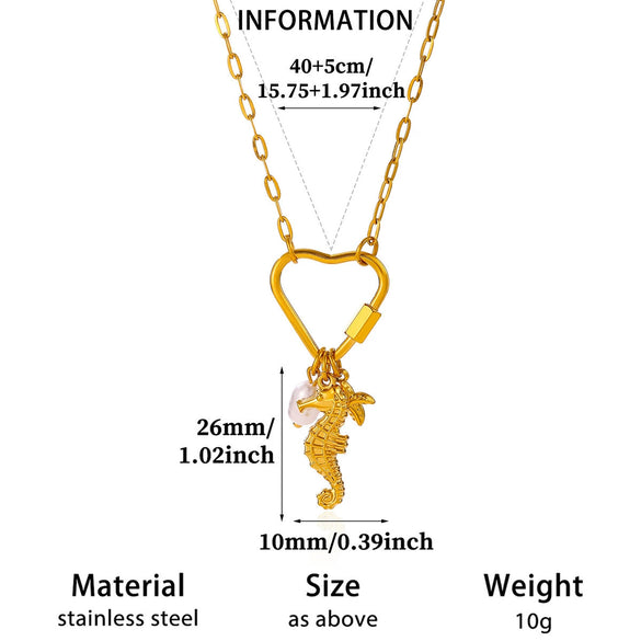 Women's Gold Plated Stainless Steel Necklace With Enamel Scallop Turtle And Fish Pendants Twisted Chain Animal Jewelry