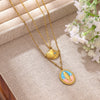 Women's Gold Plated Stainless Steel Necklace With Enamel Scallop Turtle And Fish Pendants Twisted Chain Animal Jewelry