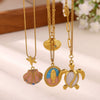 Women's Gold Plated Stainless Steel Necklace With Enamel Scallop Turtle And Fish Pendants Twisted Chain Animal Jewelry