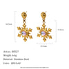 Women's Gold Plated Stainless Steel Reindeer And Snowflake Earrings With Geometric Festive Design And Vacuum Pvd Finish