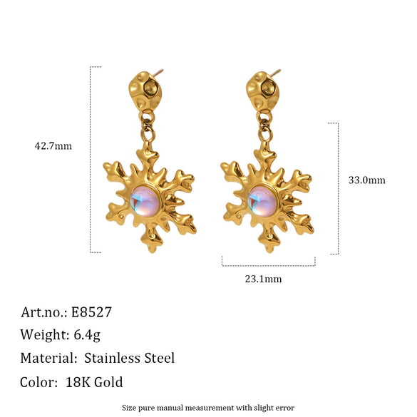 Women's Gold Plated Stainless Steel Reindeer And Snowflake Earrings With Geometric Festive Design And Vacuum Pvd Finish