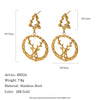 Women's Gold Plated Stainless Steel Reindeer And Snowflake Earrings With Geometric Festive Design And Vacuum Pvd Finish