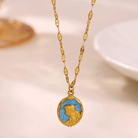 Women's Gold Plated Stainless Steel Star Necklace With Mother Of Pearl And Iridescent Pearl Pendant Long Spliced Chain Jewelry
