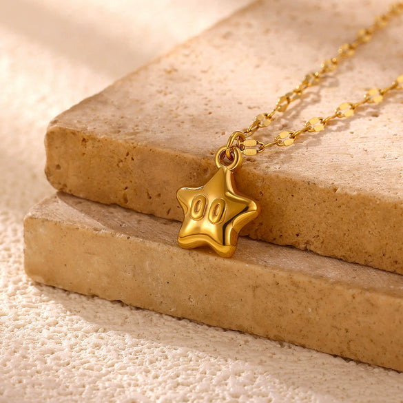 Women's Gold Plated Stainless Steel Star Pendant Necklace With Flat Chain Simple Elegant Jewelry Wholesale