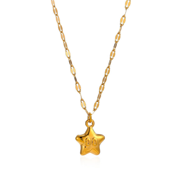Women's Gold Plated Stainless Steel Star Pendant Necklace With Flat Chain Simple Elegant Jewelry Wholesale