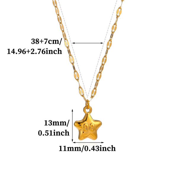 Women's Gold Plated Stainless Steel Star Pendant Necklace With Flat Chain Simple Elegant Jewelry Wholesale