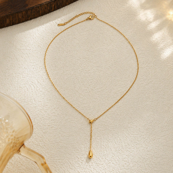 Women's Gold Plated Stainless Steel Teardrop Pendant Necklace With Delicate Chain And Lobster Clasp