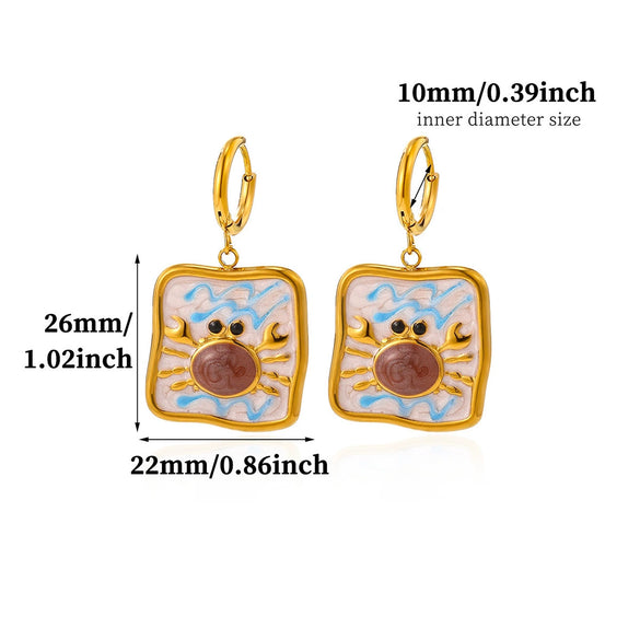 Women's Gold Plated Stainless Steel Wave Earrings With Ocean Inspired Shell Star Pearl And Butterfly Details