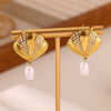 Women's Gold Plated Stainless Steel Wave Earrings With Ocean Inspired Shell Star Pearl And Butterfly Details