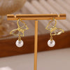 Women's Gold Plated Stainless Steel Wave Earrings With Ocean Inspired Shell Star Pearl And Butterfly Details