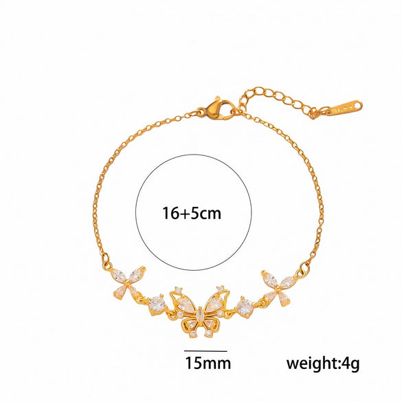 Women's Gold Plated Titanium Steel Butterfly Bracelet With Micro Inlaid Detail Geometric Style And Adjustable Pull Design
