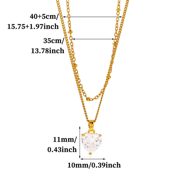 Women's Gold Plated Titanium Steel Double Layer Pendant Necklace With Faux Pearl Moon Sun Heart And Zircon Geometric Charms