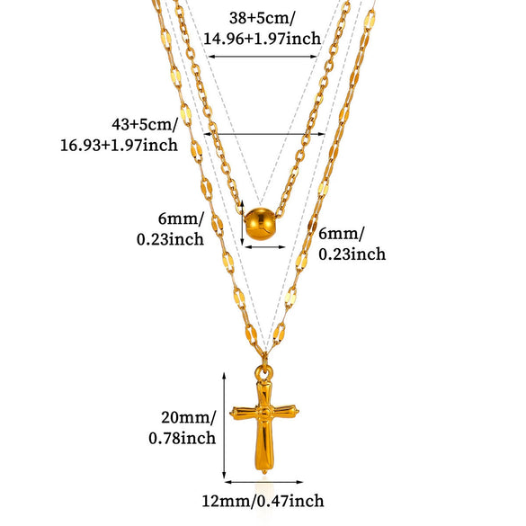 Women's Gold Plated Titanium Steel Double Layer Pendant Necklace With Faux Pearl Moon Sun Heart And Zircon Geometric Charms