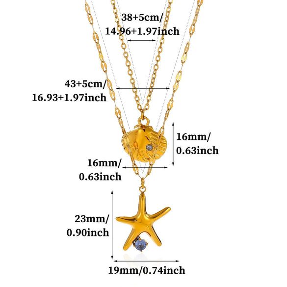 Women's Gold Plated Titanium Steel Double Layer Pendant Necklace With Faux Pearl Moon Sun Heart And Zircon Geometric Charms