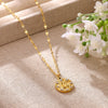 Women's Gold Plated Titanium Steel Star And Moon Relief Round Pendant Necklace With Retro Fashion Styling